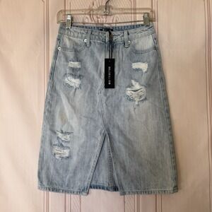 Dolls Kill Generation Kiss Distressed Denim Justina Midi Skirt Size XXS NWT Goth